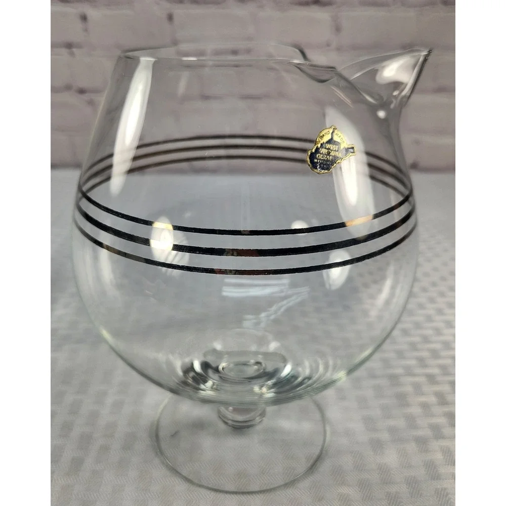 Vintage West Virginia Glass Footed Cocktail Martini Pitcher Silver Platium Rings